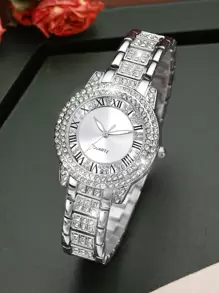 女士手表套装，时尚优雅圆形石英表，镶钻手链，适合日常佩戴，生日礼物套装（不含礼盒） - 銀色 - 查看 5