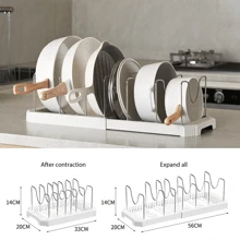 1pc Expandable Kitchen Organizer Rack,Pot And Pan Organizer Kitchen Organizer -Space-SavingExpandable Shelf With Pot Lid Holder, Utensil Rack, Utensil Holder,Dish Drainboard,Pot Rack, Can Be Placed On Countertop Or Inside Drawer, Multi-Functional Storage Rack