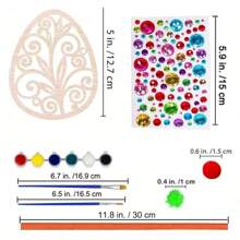 24-delige Paashouten DIY Hangende Eieren Decoratie Kit - Verf Je Eigen Eieren Decoraties, Willekeurige Kleuren Inbegrepen, Onafgewerkte Houten Eieren Met Bloemen- & Zigzagpatronen, Glitters, Linten En Touwtjes, Handgemaakte Ambachten - Natuurlijk Hout, Schilder Cadeau
