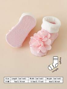 1 Pair Cotton Flower Decor Soft Knee High Socks & Elastic Hair Band Set For Girls - Pink - View 2