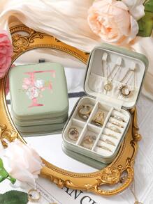 A-Z Floral Letter Pattern Travel Jewelry Box, Portable Zipper Travel Jewelry Storage Box, Gift Box For Women, PU Leather Waterproof Jewelry Box For Rings, Pendants, Earrings, Necklaces, Etc. - Gift Boxes For Girls And Women, Sun Travel Cool Back To School