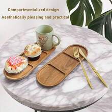 1pc, 11.4 Inch Multipurpose Wooden Breakfast Tray, Snack Plate, Cake Stand, Decorative Tray, Compartment Appetizer, Dip, Condiment, Nuts, Dried Fruits, Kitchen Counter, Bathroom Decor, Candle Holder, Suitable For Birthday, Party, Halloween, Christmas