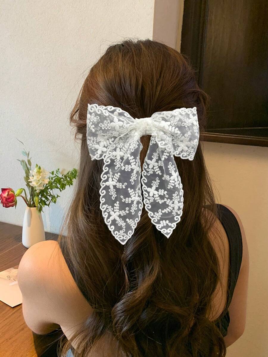 1 件时尚蕾丝花蝴蝶结装饰弹性发夹适合日常佩戴 - 彩色 - 查看 1