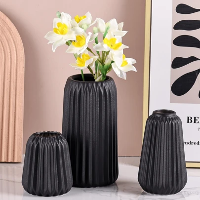 花瓶装饰白色树脂花瓶 1 件，现代家居装饰，波西米亚风花瓶，装饰客厅装饰垫，蒲苇花瓶，宽敞的客厅花瓶，入口区域，台面花瓶套装