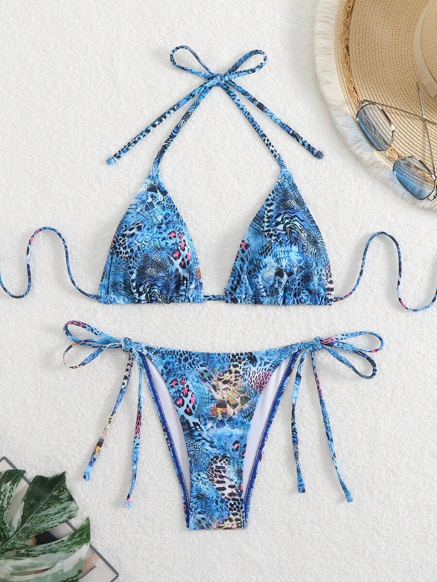 2pcs/Set Women Spaghetti Strap Neck Bikini Swimsuits, Minimalist And Fashion Style For Swimming Pool, Spa, Beach Resort - Multicolor - View 1