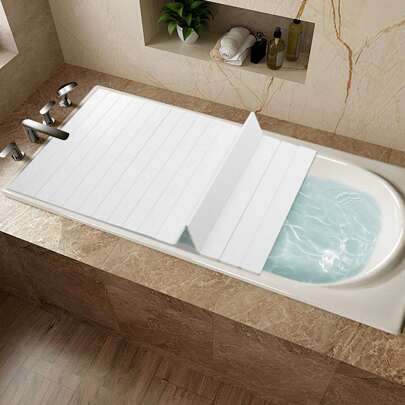 170*70*0.65cm Dustproof Bathtub Lid White Foldable Bathtub Cover 5kg Max Load Capacity Thermal Bath Cover Modern Style Rectangular Bathtub Cover 80 ℃/176℉ Temperature Resistance Bath Cover