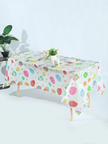 3 件 137*274 厘米/53.94*107.87 英寸一次性桌布，彩色蛋壳复活节主题桌布，采用防水防油 PE 材料制成，适合复活节派对