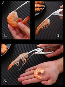 1 pieza Herramienta desvenadora de camarones de acero inoxidable - Mango ergonómico, preparación eficiente de mariscos para un fácil pelado y limpieza, utensilio de cocina