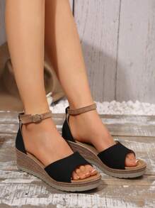 Sandal đế xuồng quai ngang hở mũi thời trang mới mùa hè dành cho nữ, món đồ thiết yếu khi đi du lịch. - màu đen - Xem 6