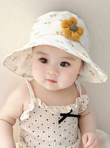 1pc Baby Sun Hat, Girls' Large Brim Sweet Sunscreen Cap, Summer Children Sun Protection Hat