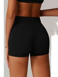 Shorts sport décontracté en tricot extensible pour femmes, printemps/été - Noir - Voir 2