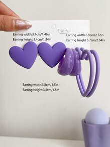 一套3对时尚夸张大爱心几何创意耳环，适合情人节 - 彩色 - 查看 19