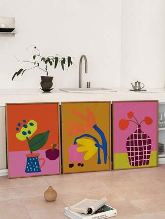 3 SZTUK/ZESTAW Art Deco Klasyczny Nowoczesny Nieoprawiony Płótno Plakat Ścienny Sztuka, Jednolity Kolor Wzór, Żywa Sztuka Kwiatowa, Minimalistyczny Wystrój, Nieoprawiony, Na Jesień I Wiosnę Wewnątrz I Na Zewnątrz, Sypialnia, Łazienka, Kuchnia, Salon, Klasa