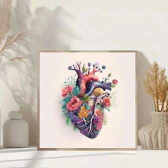 1pc Half Cross Stitch Kit, 11CT Art Heart Pattern, Size 36*36cm, Includes Fabric, Thread, Needle, Suitable For Home Wall Decor, Art Gift