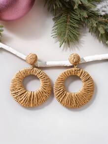 1 Pair Handmade Colorful Rattan Bohemian Style Large Hoop Earrings, Suitable For Women Beach Vacation Matching With Ditsy Floral Dresses - Multicolor - View 3