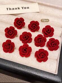 10 件装红色花朵发夹，甜美时尚发饰 - 紅色 - 查看 5