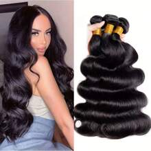 Body Wave 巴西真人发束，适合女士 - 100% 未加工的原生发编织接发，耐用且柔韧的双纬，舒适的真发束 - 适合所有人，1/3/4 束 - Natural Black - 查看 2