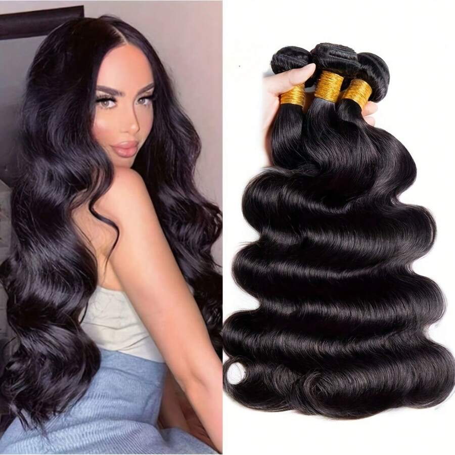 Body Wave 巴西真人发束，适合女士 - 100% 未加工的原生发编织接发，耐用且柔韧的双纬，舒适的真发束 - 适合所有人，1/3/4 束