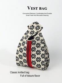 1pc Black & White Floral Crochet Embroidery Breathable Lightweight Foldable Portable Bag, Can Hold Phone, Umbrella, Cosmetics, Books, Casual & Cute Design, Suitable For Women, Daily Wear, Vacation, Commute, Shopping, Photography, Travel, Camping, Back To School, Holidays, Female Students, Girls, Mothers, All Seasons , Cute , Crochet, Mother's Day - Black and White - View 8