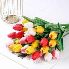 1/5/10/30PCS PU Artificial Tulip Plastic Flowers Bouquet Mother's Day Gifts Birthday Party Decoration Wedding Flower Basket Bride Holding Flowers Home Decoration Dining Room Bedroom Windowsill Vase Decoration New Year Decoration Outdoor Garden Start Of School Season