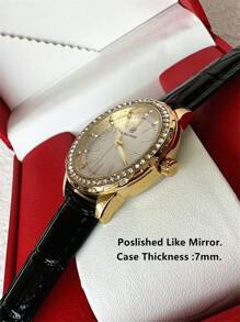 Pablo Raez 1 Stück 18K Gold Schmuck Damenuhr mit Strass, luxuriöse Kleid-Uhr für Damen, Edelstahl IPG-Beschichtung, Top-Marke, neue Sommerzubehöre, Strass, elegantes, hochwertig, modisches Design, atmungsaktives, weiches Mikrofaser-Lederarmband, Party Girl Quarz-Uhr