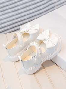 1 双新款婴儿和幼儿时尚平底女童鞋可爱蝴蝶结鞋儿童软底休闲鞋，适合日常穿着和休闲装，轻便、舒适、防滑设计 - 米色 - 查看 4