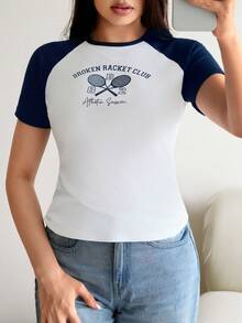 playera para mujer con manga corta estilo de baseball en color blanco y azul - Blanco - Ver 4