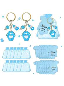 5/10/15/20 Juegos de recuerdos de ducha con diseño de oso llavero, con bolsas de organza blanca y etiquetas de agradecimiento, adecuado para duchas, fiestas, cumpleaños y decoraciones de eventos