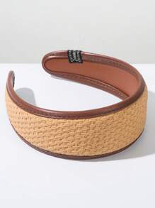 1pc 2025 New Vintage Leather Woven Wide Headband For Women, High-End Daily Versatile High Crown Head Hoop Hair Accessory