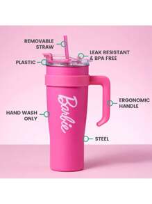 Miniso Barbie Series Extra Large Capacity Straw Steel Cup 1600ml/54.1oz, Durable, Suitable For Home, Office And Daily Use, Great Birthday Gift, Stainless Steel Material (1pc) - Pink - View 7