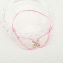 1 pieza Brazalete de acero inoxidable con pavé de rhinestones con diseño cruzado a la moda, dije dorado de la suerte para uso diario, adecuado para mujeres