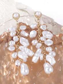 1pc Elegant Fashion Asymmetric Faux Pearl Layered Baroque Style Necklace For Women - Flower Necklace - View 3