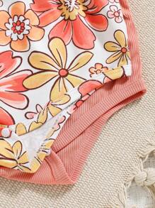 女婴四件套春夏竖条纹印花连体衣及配套发带，粉色 - 彩色 - 查看 7