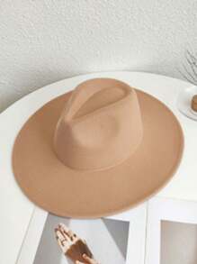 1 pieza Sombrero de bolos de unicolor, estilo retro bohemio casual de palacio, nuevo estilo europeo y americano de verano, sombrero fedora de fieltro de lana unisex de talla grande para viajes al aire libre, sombrero de moda apto para uso diario, calle, campamento