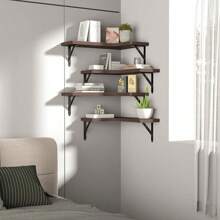 Corner Floating Shelves Wall Mounted Set Of 4, Rustic Wood Storage Display Wall Shelves For Home Decor, Bathroom, Kitchen, Bedroom, Living Room, Office (Brown) - Brown - View 7