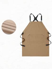 1pc Men's Cross Strap Apron, Professional Wearproof Waterproof Multi-Pocket Apron, Unisex Kitchen Work Apron, Barista Vest Apron, Employee Uniform Apron, Durable Anti-Dirty Apron - Brown - View 2