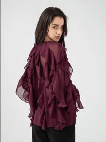 HZXVIC 女士优雅深V领荷叶边袖衬衫