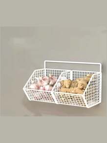 1 pieza Canasta de almacenamiento de pared para la cocina, estantería de alambre durable, organizador de pared para ahorrar espacio en la cocina, estantería colgante multifuncional, perfecto para el almacenamiento de espacios pequeños de especias, ajo, cebollas y verduras, adecuado para el almacenamiento pequeño de baño y cocina, accesorios de baño, opción perfecta para la organización del hogar