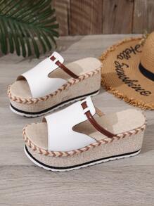 Luxury European Style Braided Rope Wedge Sandals, Summer! Open Toe Chunky Sole, Flexible Base, Suitable For Commuting And Vacation - White - View 6