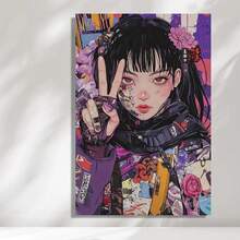 Framed Cyberpunk Japanese Girl Canvas Art Print With Wood Frame – Vibrant Anime-Style Wall Decor For Bedroom, Living Room, Or Office – High-Quality HD Print On Semi-Gloss Canvas, Office Artwork | Anime Style Decor | Durable Print Quality Birthday Party Decor, Mother's Day New Year Easter Gift,  Home Living Room Office Wall Decor, Perfect Gift And Wall Decoration - Framed - View 2