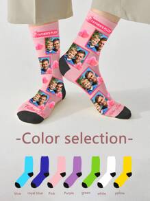 1 Pair Custom Face Socks, Custom Photo Sock, Custom Printed Socks, Personalized Funny Face Socks, Custom Picture Socks, Put Any Face On The Socks, Anniversary Gift, Valentine Gift, Birthday Gift, Wedding Gift, Mother's Day Gift - Multicolor - View 2