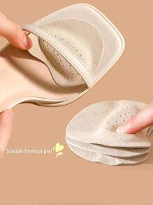 QKC 2 Pcs Of Beige Cowhide Front Foot Pads, Suitable For Sandals And High Heels - Non Slip, Self-Adhesive Insoles, Enhance Grip, Comfortable For Daily Wear