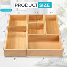 Kitchen Utensil Drawer Organizer, Bamboo Silverware Cutlery Flatware Organizer Bins, Wooden Container Storage Trays For Bathroom Vanity Junk Drawer - 2吋高 5個盒子 - 查看 5