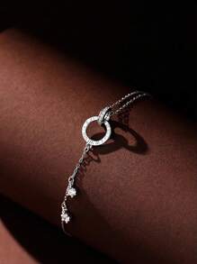 1pc S925 Sterling Silver Double Ring Bracelet, Niche Design Jewelry, New Arrival, High-End Style For Women - Gold - View 4