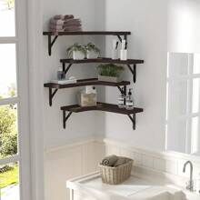 Corner Floating Shelves Wall Mounted Set Of 4, Rustic Wood Storage Display Wall Shelves For Home Decor, Bathroom, Kitchen, Bedroom, Living Room, Office (Brown) - Brown - View 6