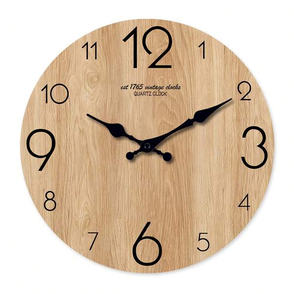 1pc 10-16 Inch Minimalist Faux Wood Texture Wooden Wall Clock - Battery Powered, Round Silent Non-Ticking Wall Clock, Suitable For Living Room, Bedroom, Decor, Kitchen, Home Decoration, Christmas/Holiday Gift (Without Battery) Room Decor Clock Wall Bedroom Decor Dormitory Decor Back To School School Decor School Surprise School Supplies