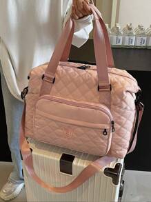 Embroidered Diamond Check, Duffel Bag, Travel Bag, Large Capacity Travel Bag, Multi-Pocket Storage, Leisure Travel, Business, Tourism, Hospital, Nylon Sports Bag, Vacation School Storage Outdoor Beach Sports Bag, Dance Travel Dry And Wet Separation Fitness Bag, Men And Women Tote Bag, Children's School Luggage Storage Bag - Multicolor - View 5