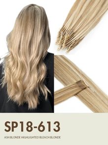 8d 微链接发 真人发 微珠接发 直发 真人发 灰金色 挑染 漂白金色 50 股 纳米环 隐形迷你硅胶珠 微链接发