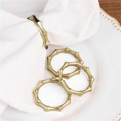 6pcs Metal Bamboo Design Napkin Rings, Smooth Surface, Easy To Clean, Reusable Napkin Fastener, Suitable For Dinner, Wedding Party, Event Reception Home Tableware Decoration.