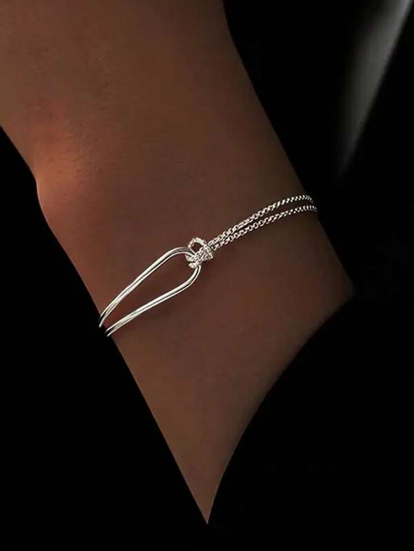 1 pieza Pulsera de plata de ley 925 elegante con diseño geométrico, accesorio versátil adecuado para mujeres - Ideal para uso diario, fiestas y ocasiones especiales - Regalo perfecto para ella